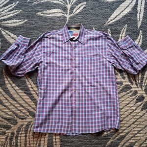 Wrangler George Strait Button Down Shirt Men's Large Blue Checked Red White Blue